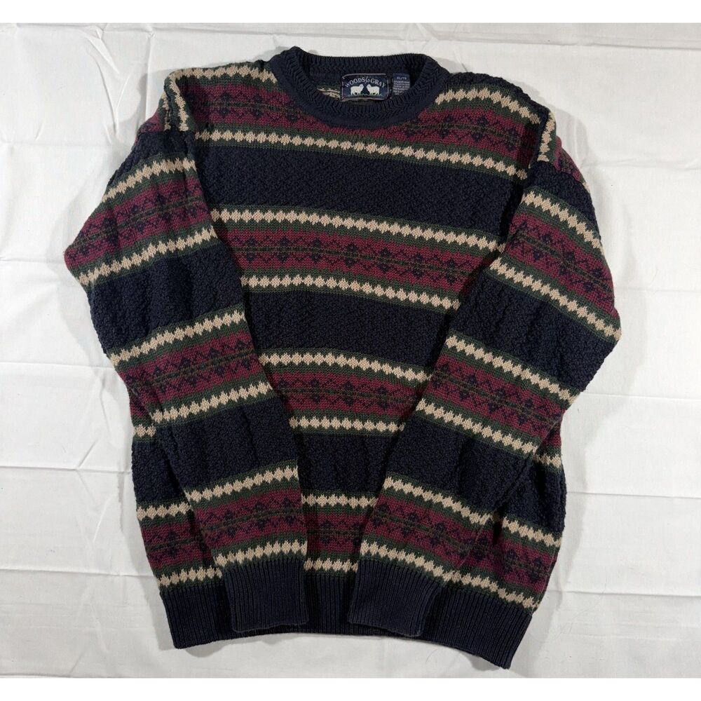 Vintage Woods & Gray Women's XL Fair Isle Nordic Ramie Cotton Crewneck Sweater